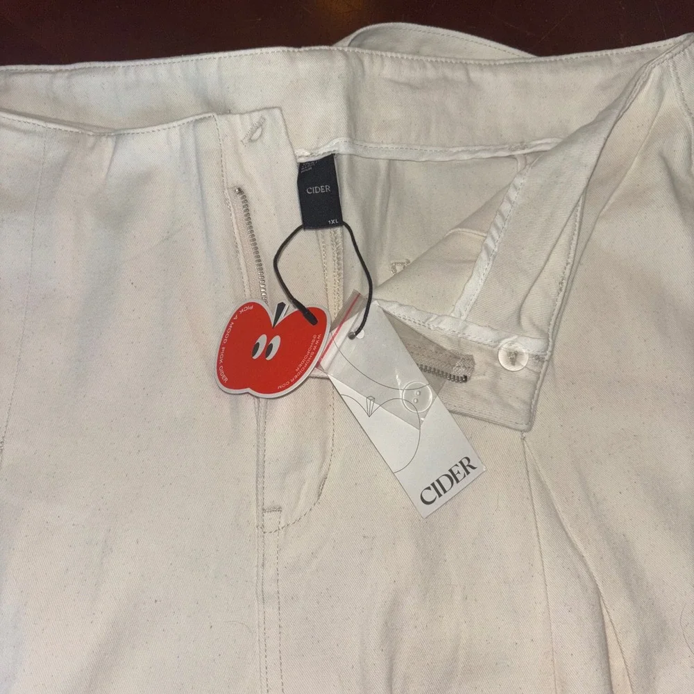 CIDER | Wide Leg | High Waisted |‎ Zipper | 100% Cotton Cream Pants | 1XL